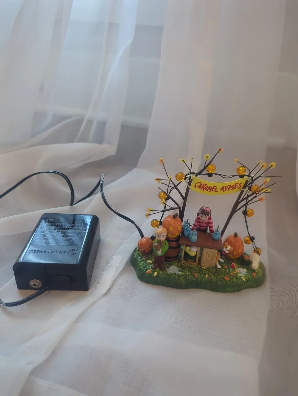 Department 56 Halloween Caramel Apple Stand with Yellow Sign and Orange Accents